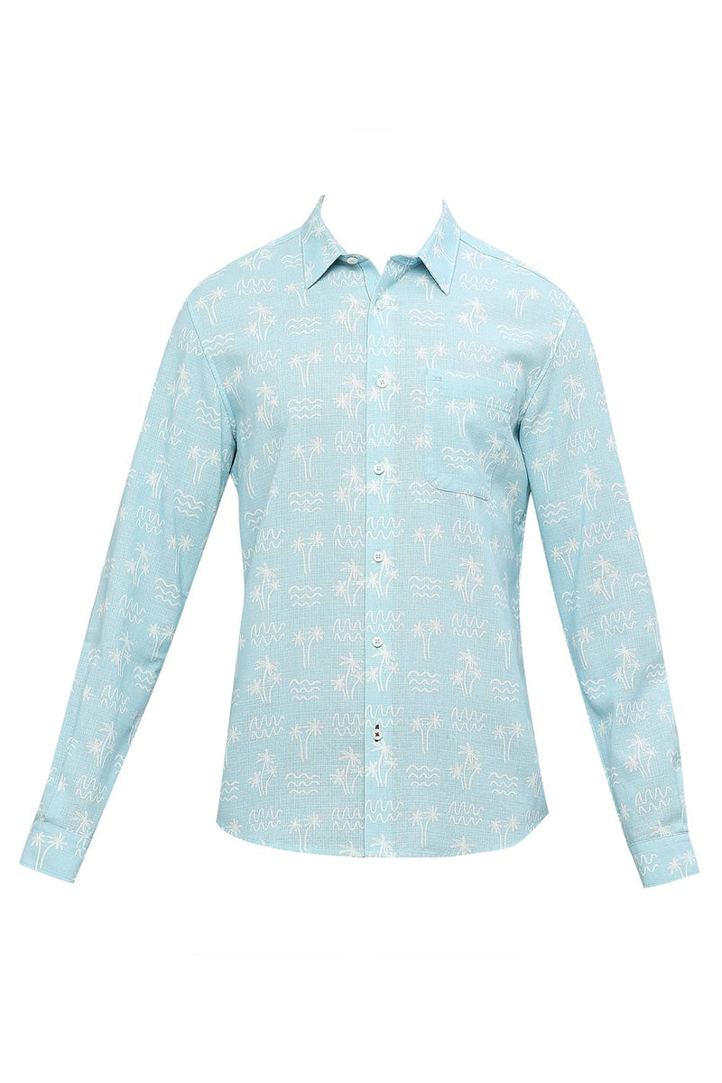 BASICS SLIM FIT COTTON HOPSACK PRINTED SHIRT