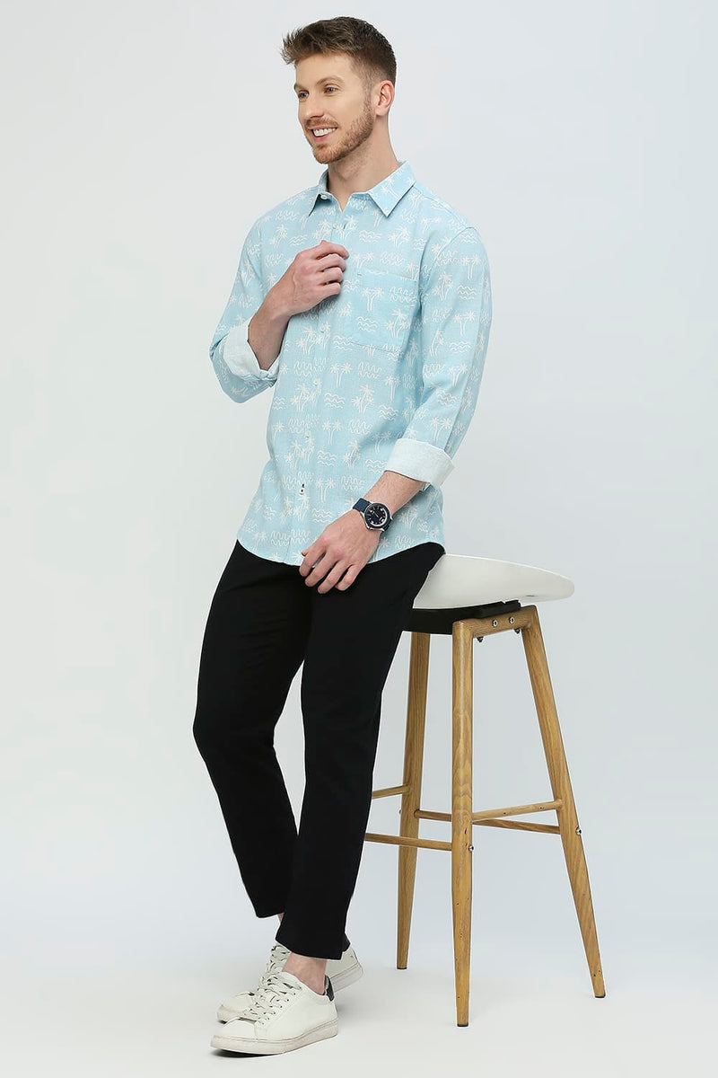 Slim Fit Cotton Hopsack Printed Shirt