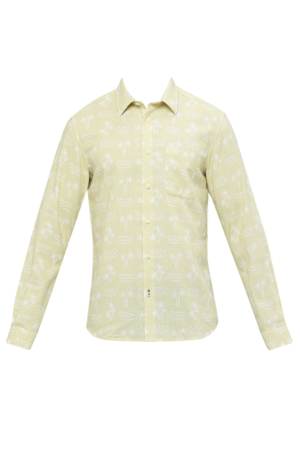 BASICS SLIM FIT COTTON HOPSACK PRINTED SHIRT