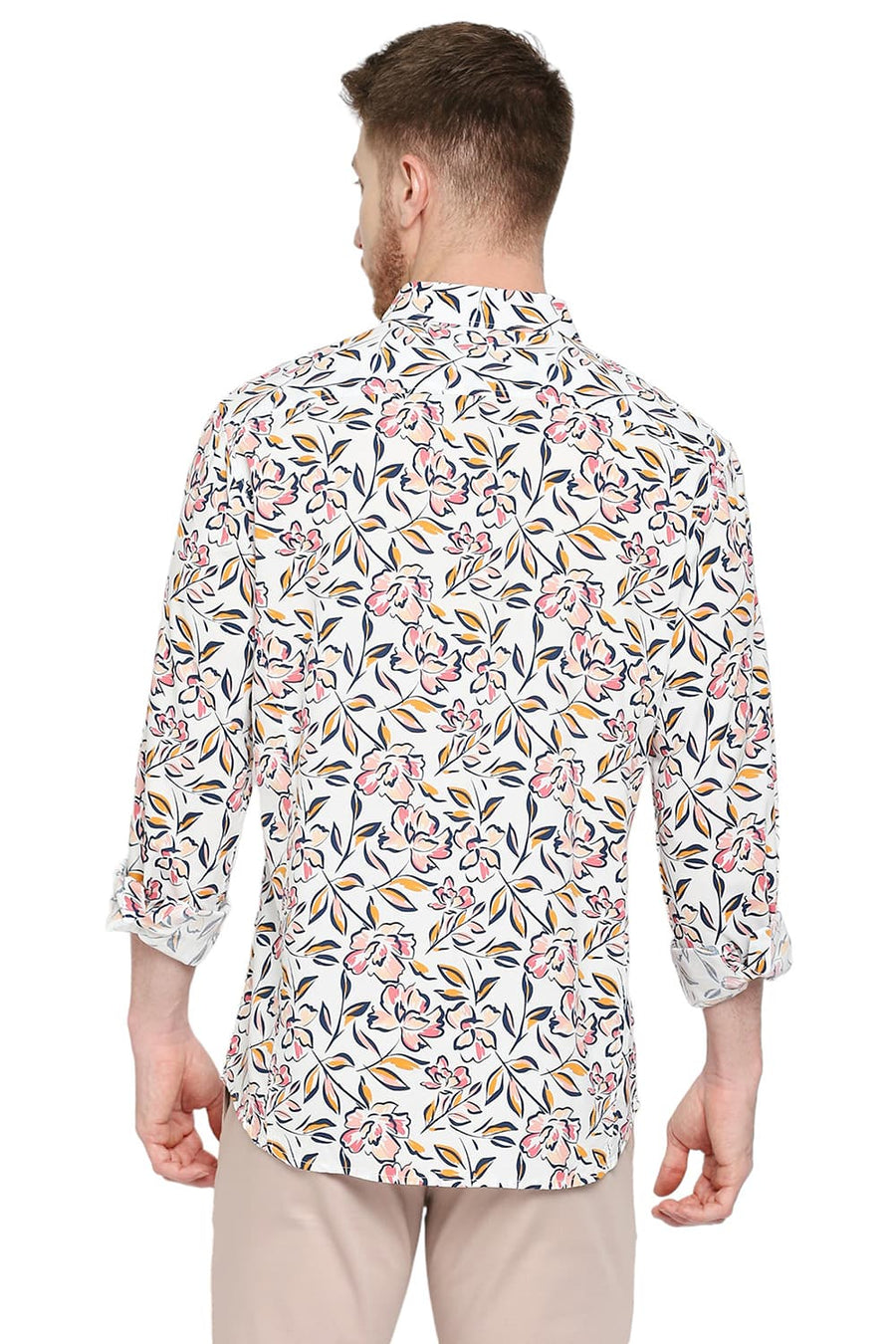 BASICS SLIM FIT CARMINE PINK COTTON VISCOSE PRINTED SHIRT