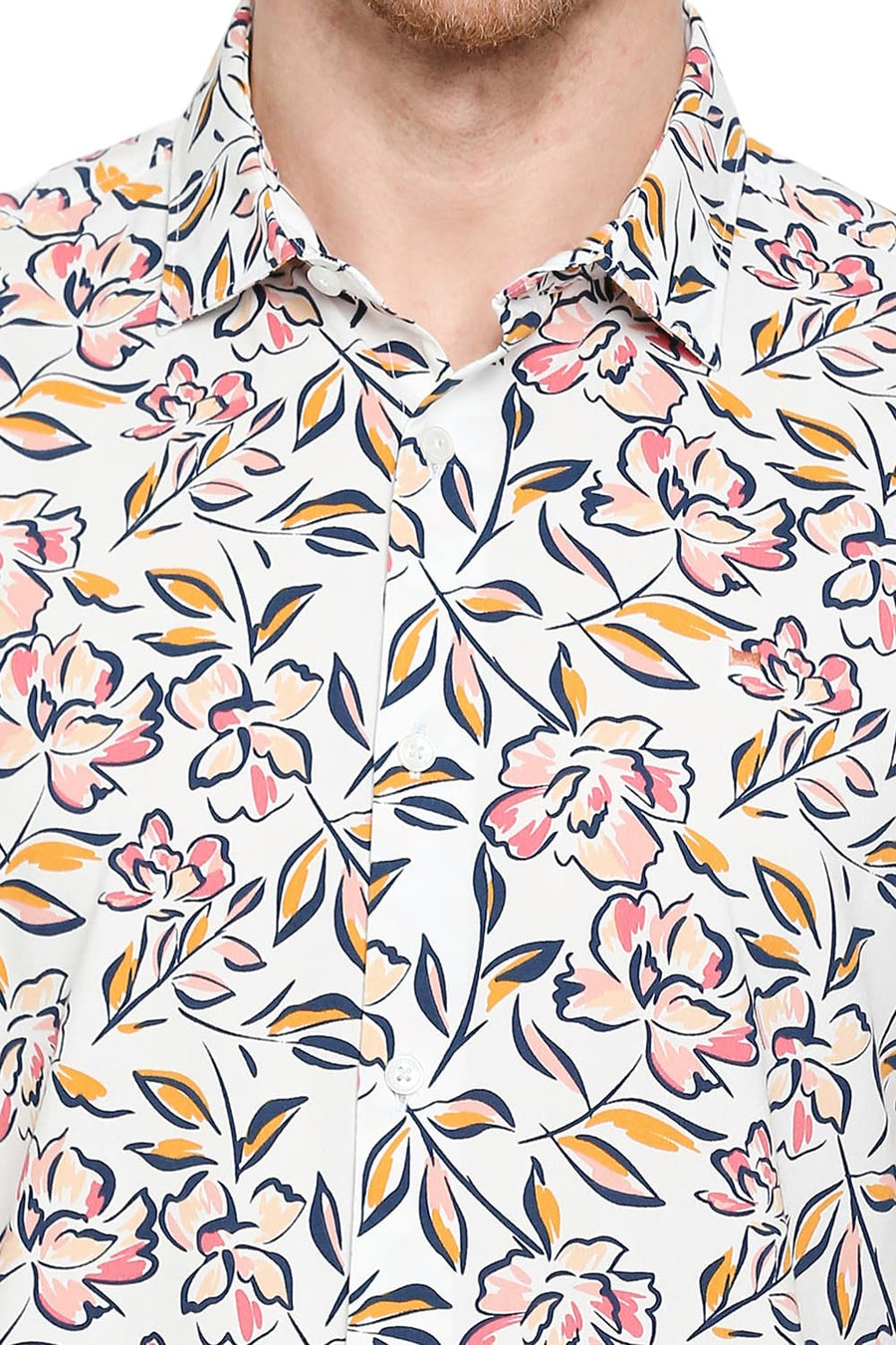BASICS SLIM FIT CARMINE PINK COTTON VISCOSE PRINTED SHIRT