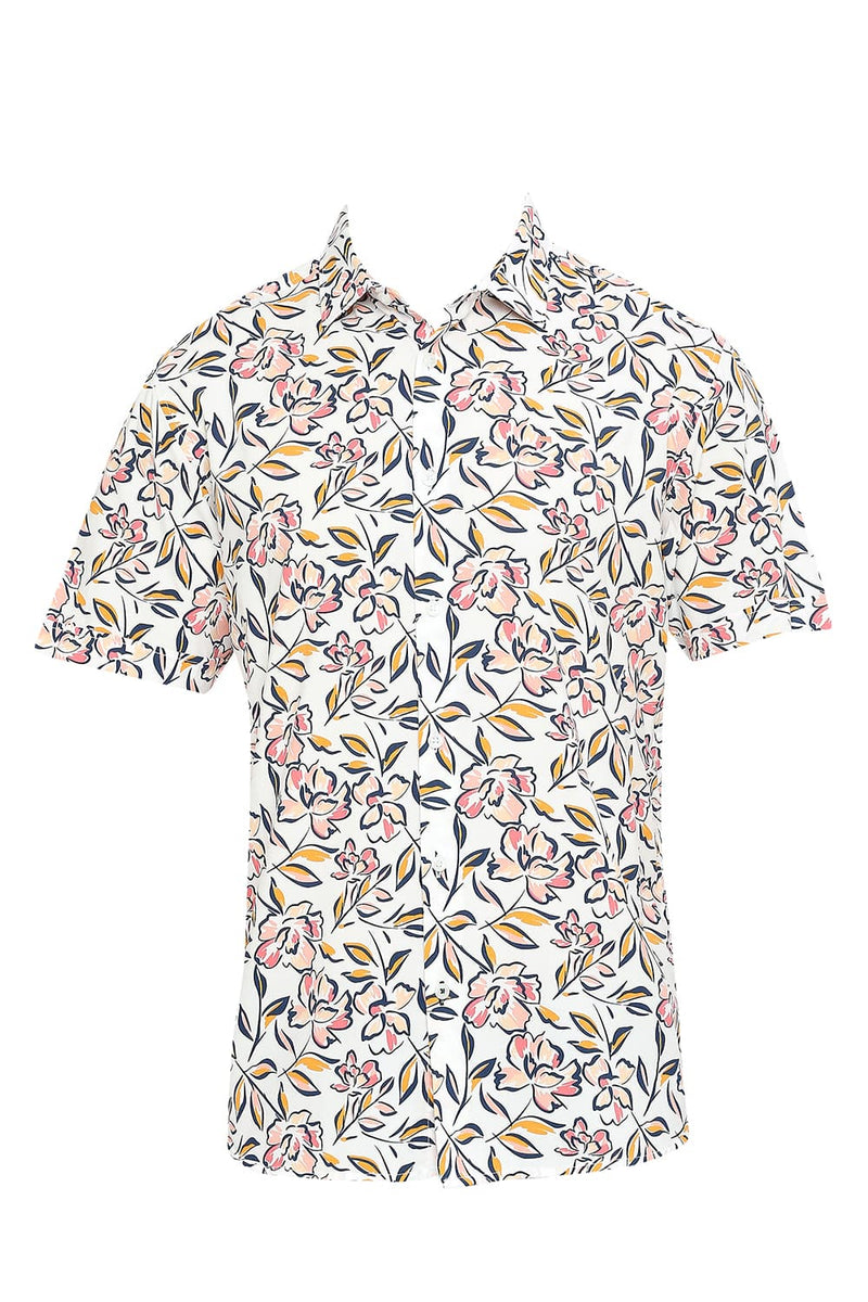 BASICS SLIM FIT COTTON VISCOSE PRINTED HALFSLEEVES SHIRT