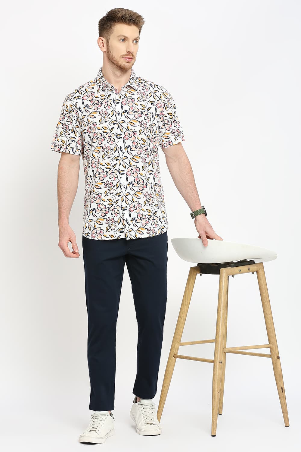 Slim Fit Cotton Viscose Printed Halfsleeves Shirt