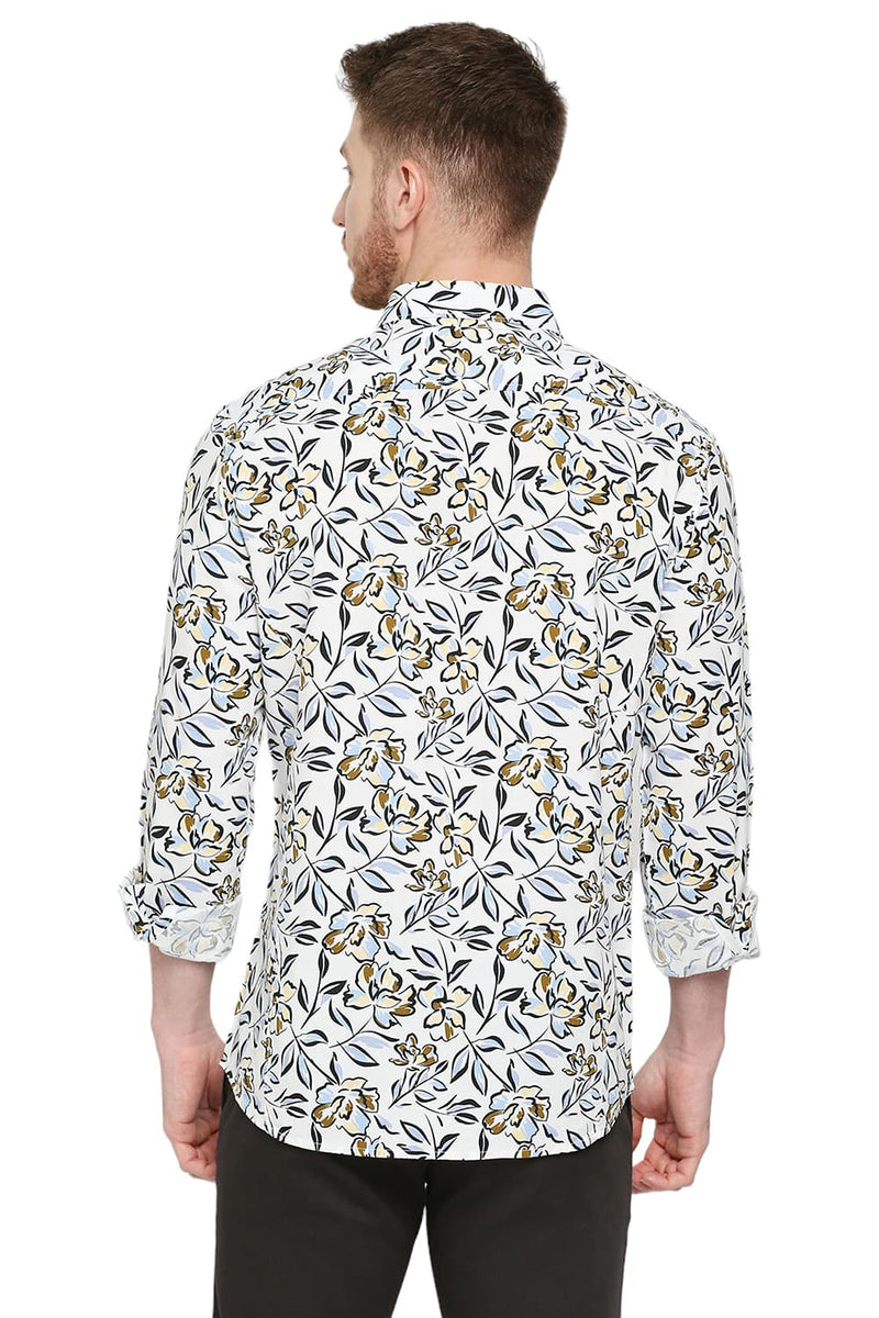 BASICS SLIM FIT COTTON VISCOSE PRINTED SHIRT