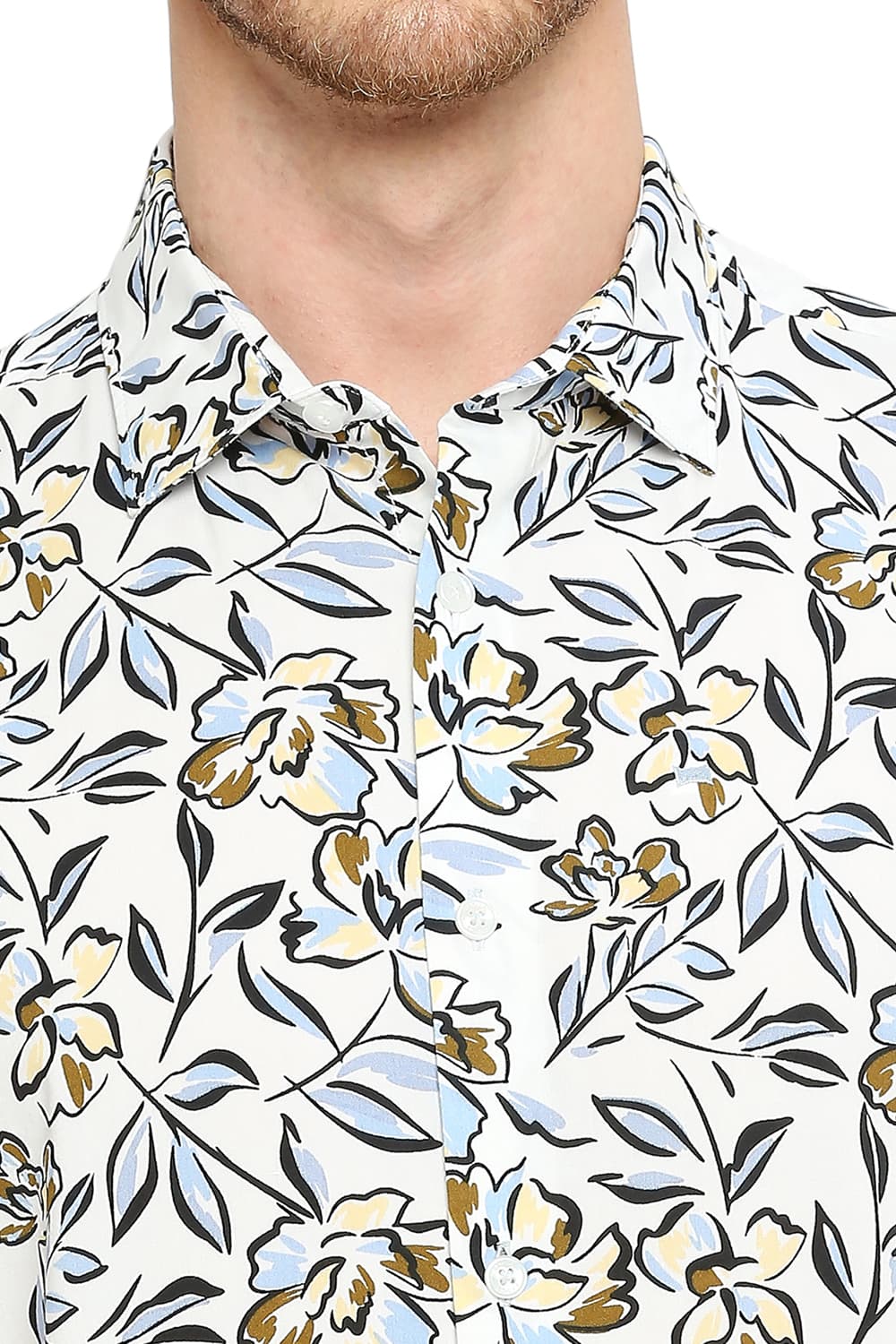 BASICS SLIM FIT COTTON VISCOSE PRINTED HALFSLEEVES SHIRT