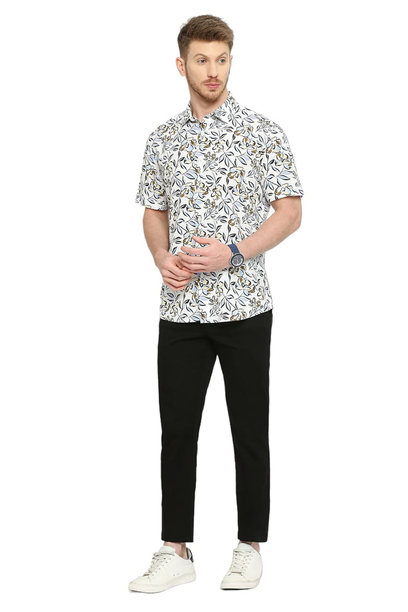 BASICS SLIM FIT COTTON VISCOSE PRINTED HALFSLEEVES SHIRT