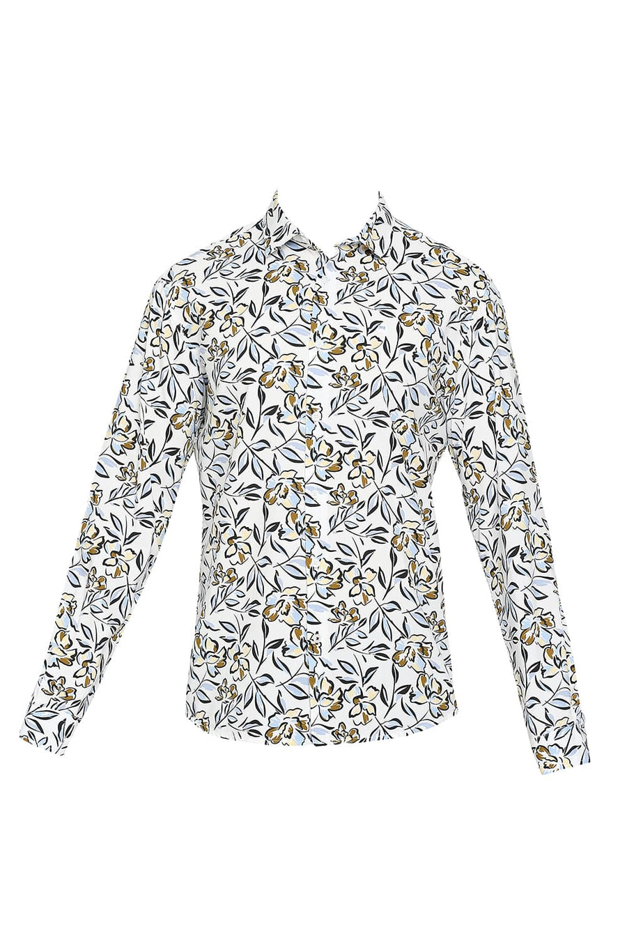BASICS SLIM FIT ISLAND BLUE COTTON VISCOSE PRINTED SHIRT