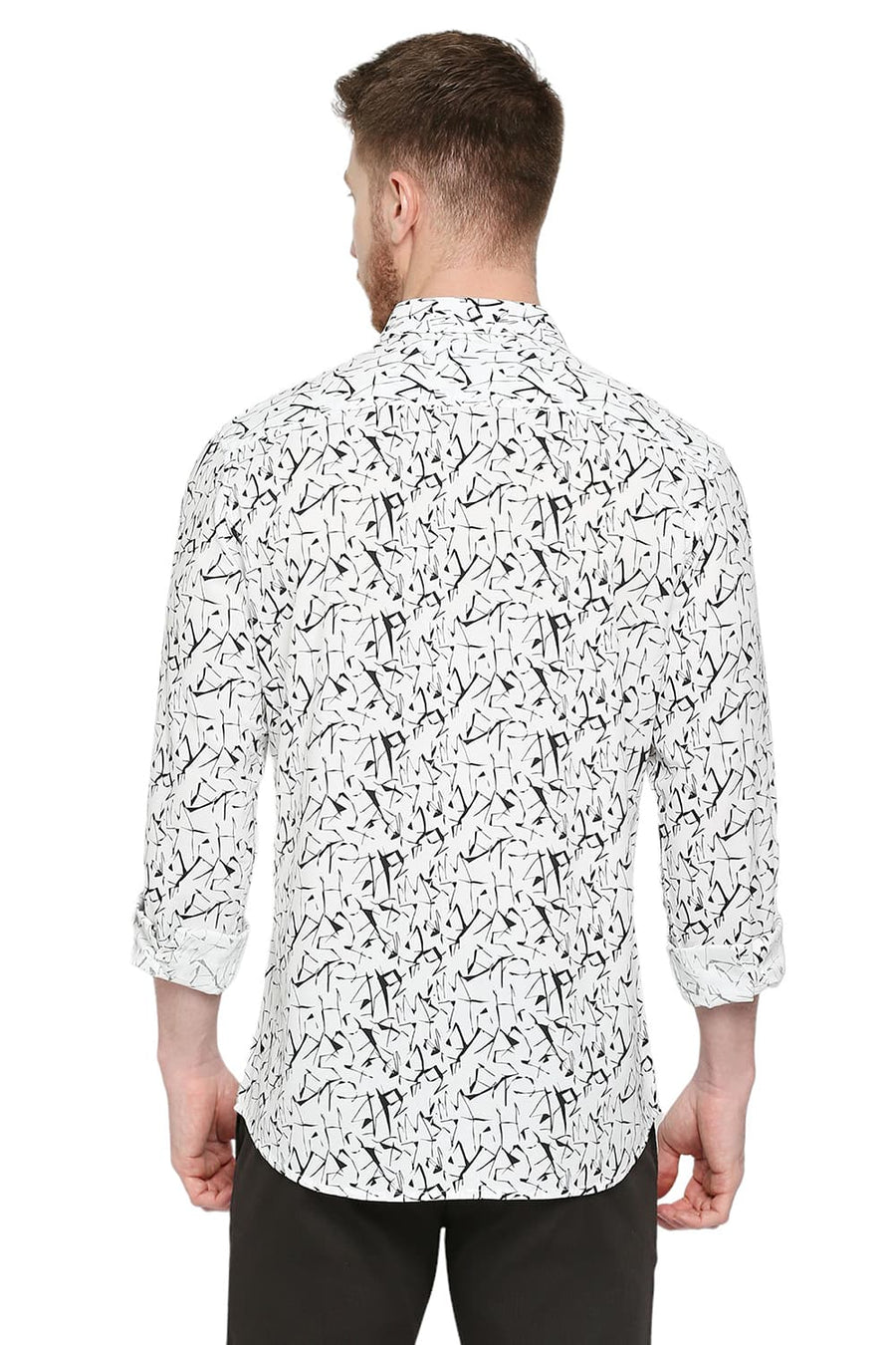 BASICS SLIM FIT LUCENT WHITE COTTON VISCOSE PRINTED SHIRT