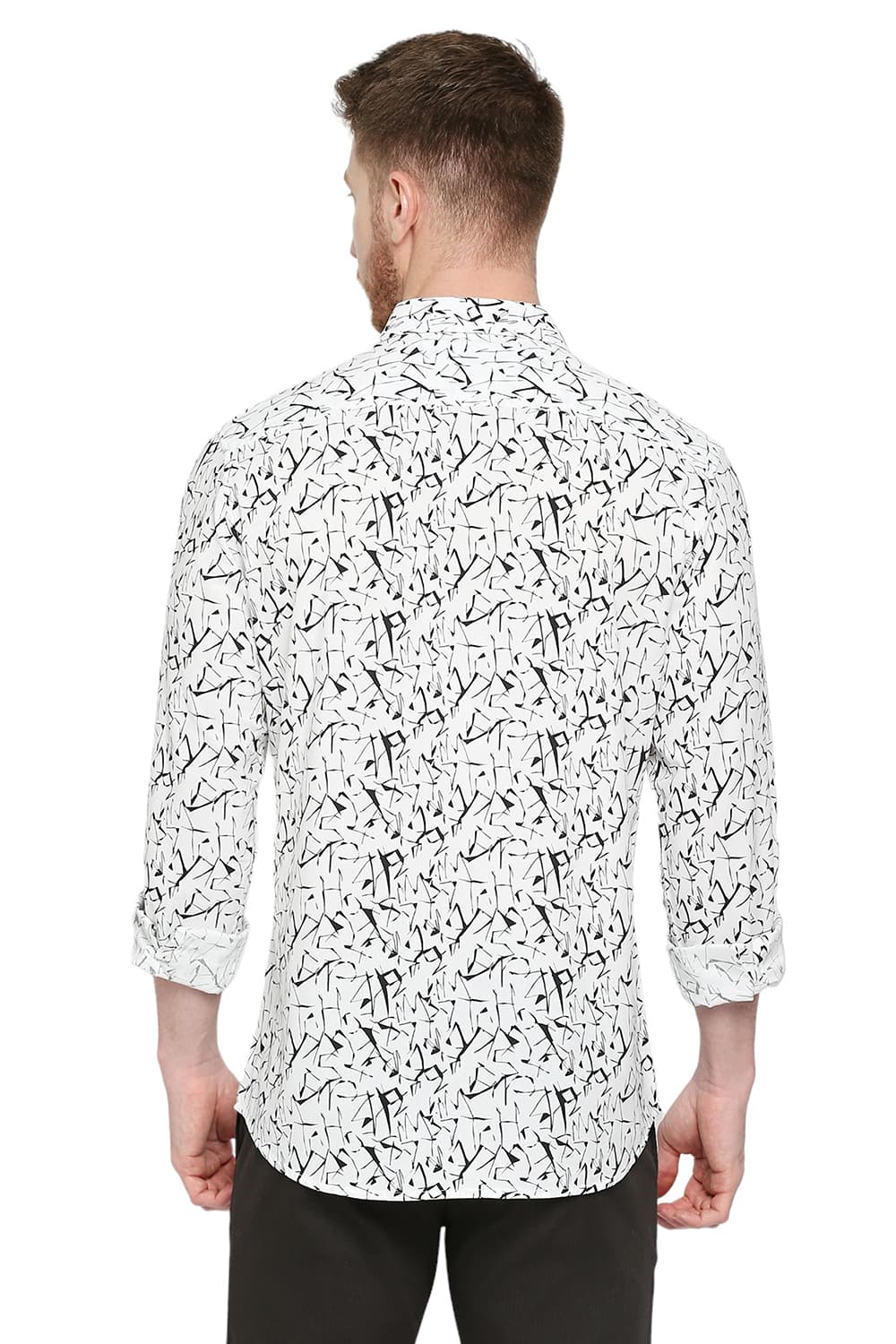 BASICS SLIM FIT COTTON VISCOSE PRINTED SHIRT