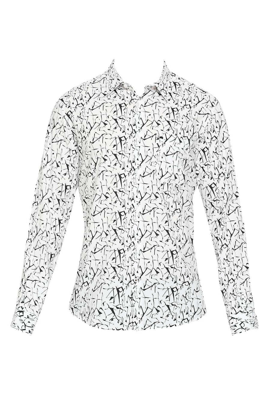 BASICS SLIM FIT LUCENT WHITE COTTON VISCOSE PRINTED SHIRT