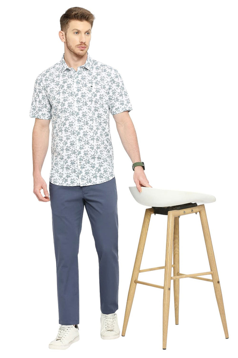 SLIM FIT COTTON VISCOSE PRINTED HALFSLEEVES SHIRT