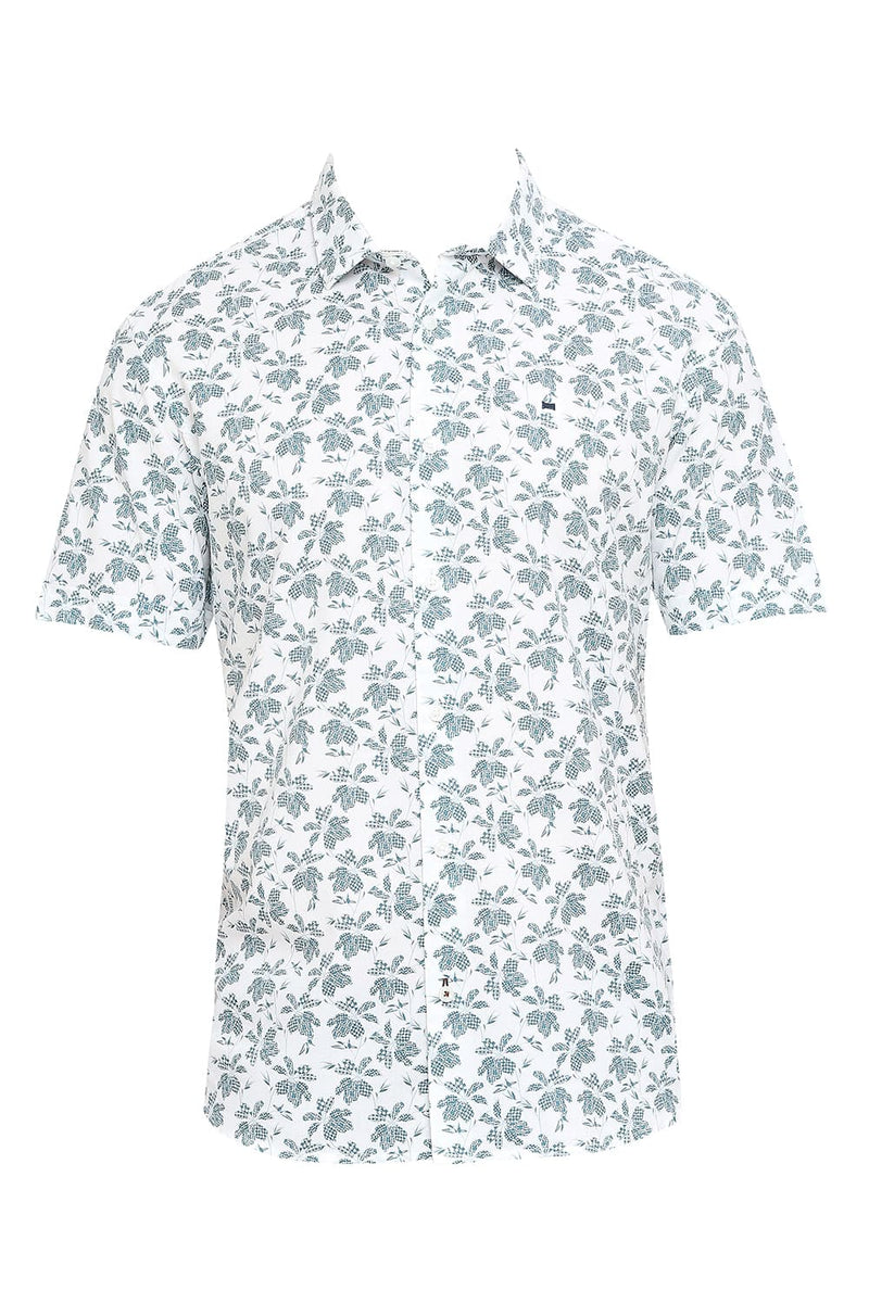 SLIM FIT COTTON VISCOSE PRINTED HALFSLEEVES SHIRT