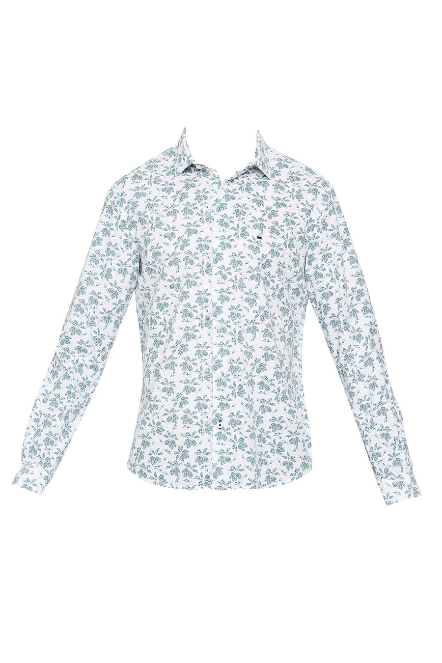 BASICS SLIM FIT BRIGHT WHITE COTTON VISCOSE PRINTED SHIRT