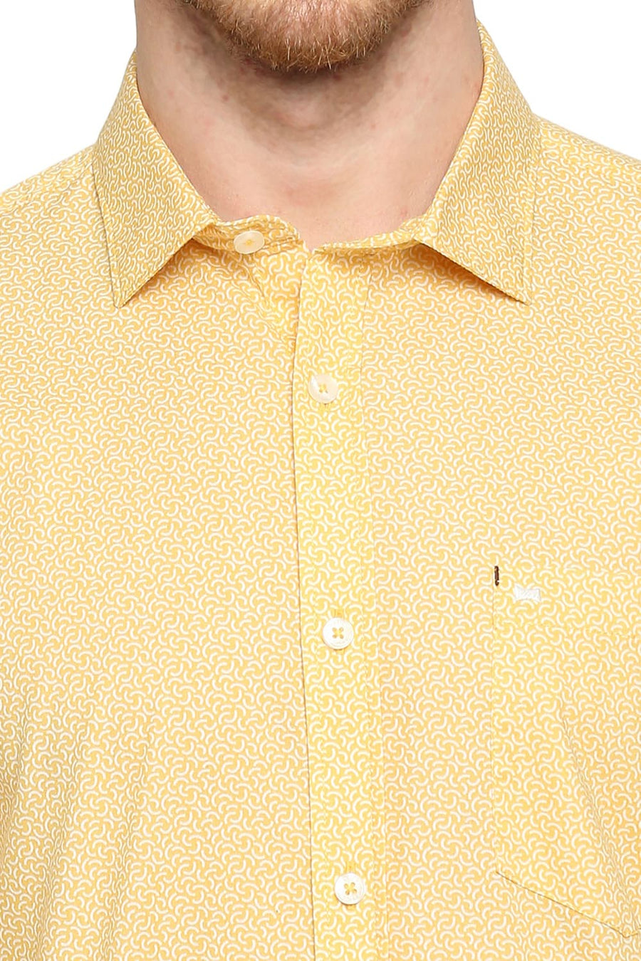 BASICS SLIM FIT GOLDFINCH YELLOW COTTON POPLIN PRINTED SHIRT