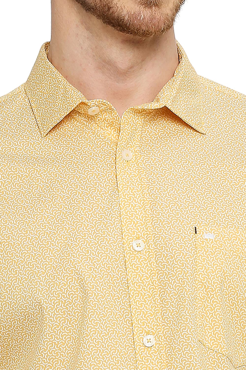 BASICS SLIM FIT COTTON POPLIN PRINTED HALFSLEEVES SHIRT