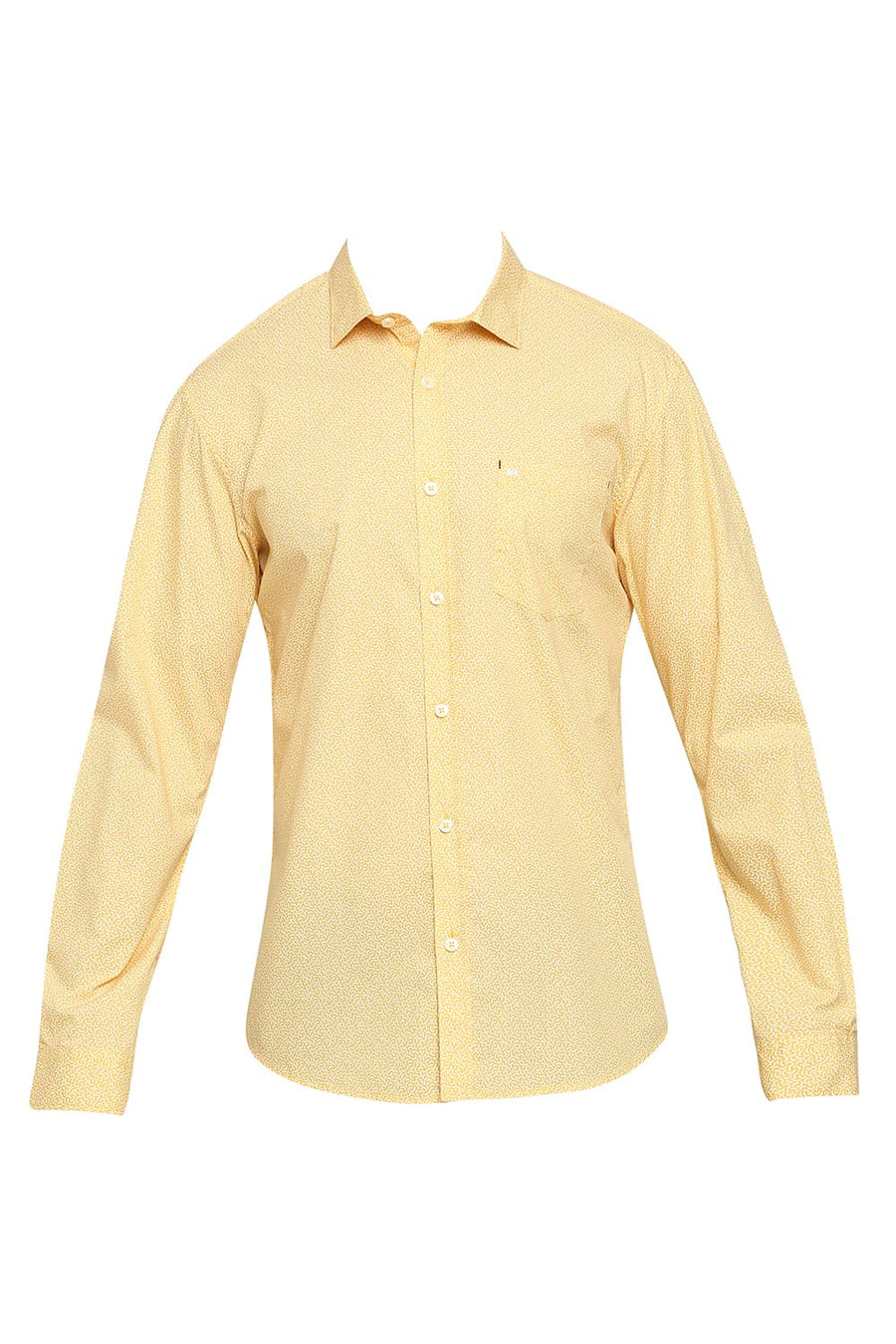 BASICS SLIM FIT GOLDFINCH YELLOW COTTON POPLIN PRINTED SHIRT