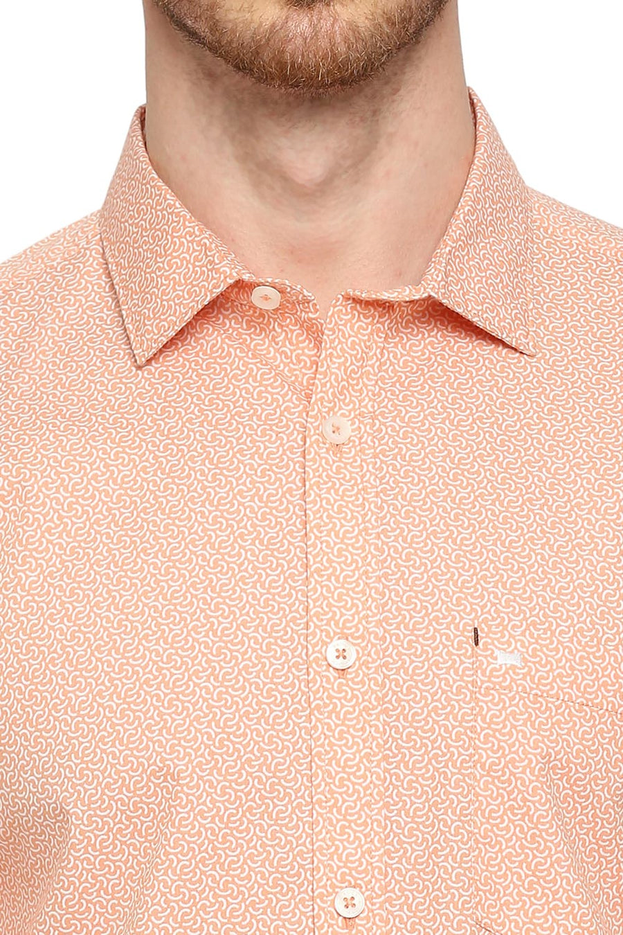 BASICS SLIM FIT AUTUMN SUNSET ORANGE COTTON POPLIN PRINTED SHIRT