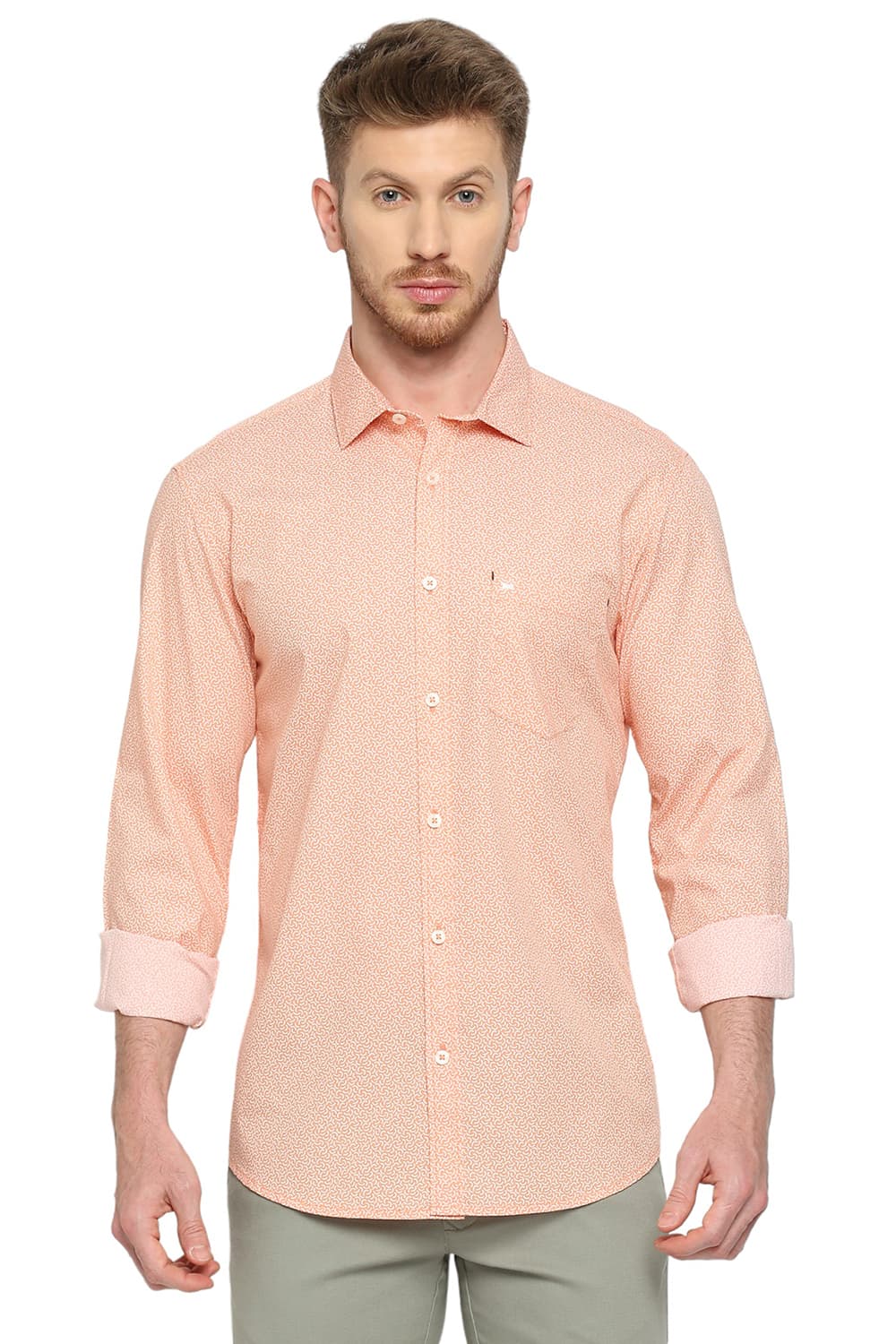 BASICS SLIM FIT COTTON POPLIN PRINTED SHIRT