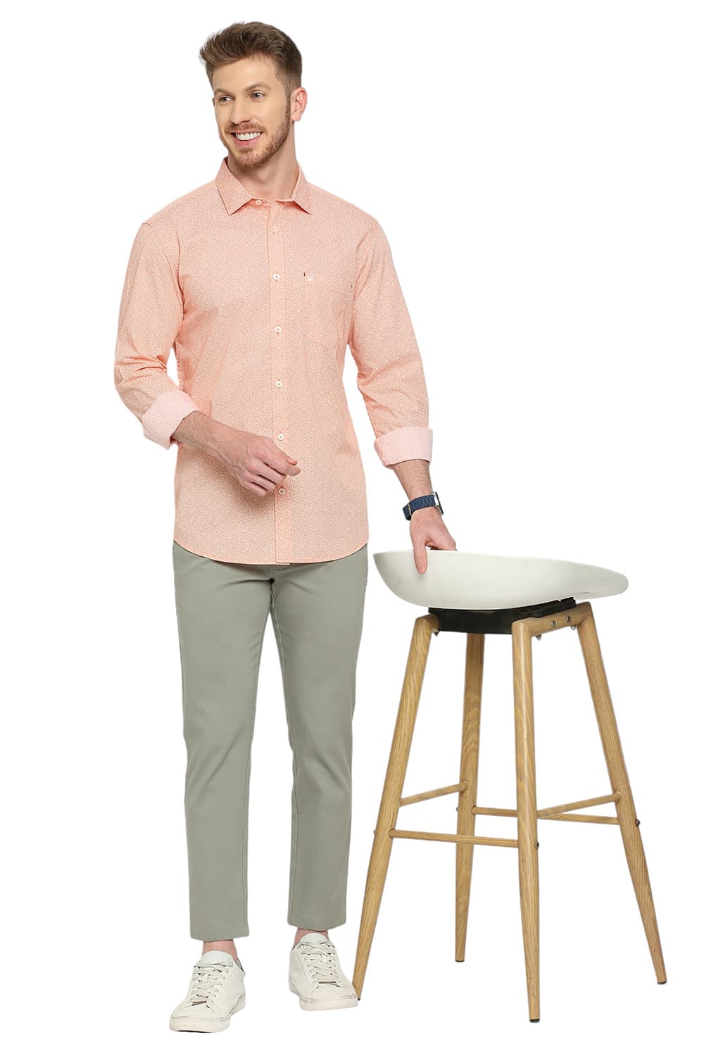 BASICS SLIM FIT COTTON POPLIN PRINTED SHIRT