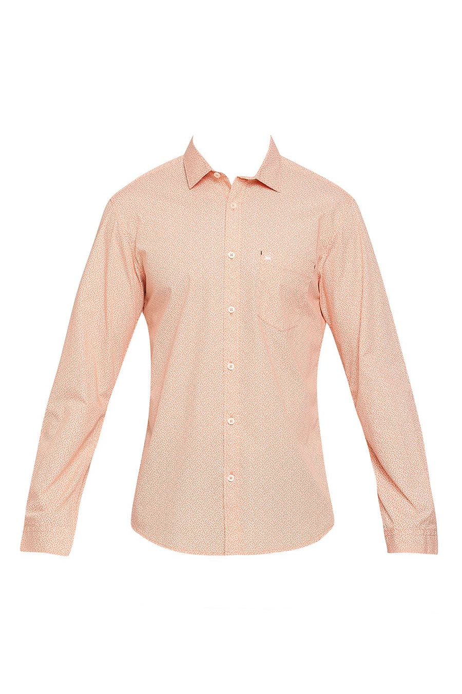 BASICS SLIM FIT AUTUMN SUNSET ORANGE COTTON POPLIN PRINTED SHIRT