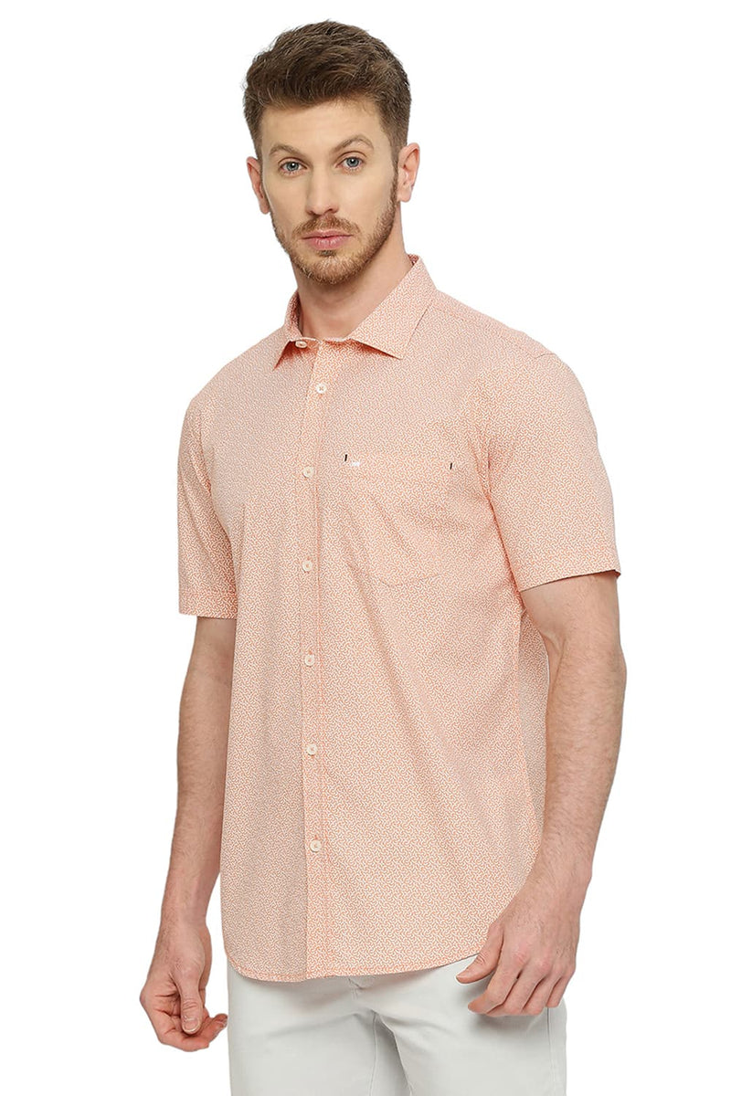 BASICS SLIM FIT COTTON POPLIN PRINTED HALFSLEEVES SHIRT