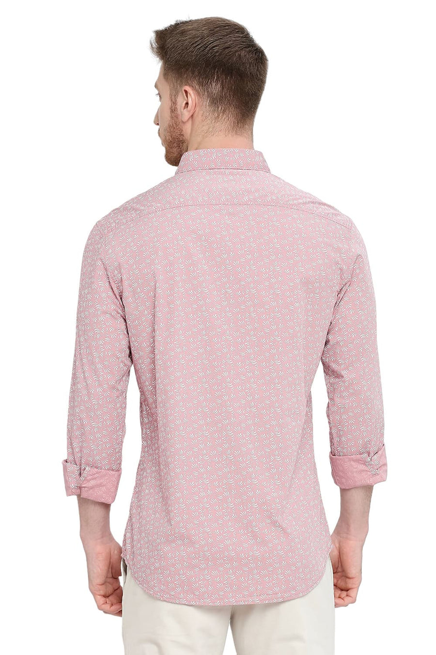 BASICS SLIM FIT SEA PINK COTTON POPLIN PRINTED SHIRT