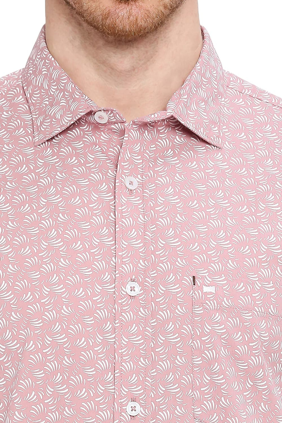 BASICS SLIM FIT SEA PINK COTTON POPLIN PRINTED SHIRT