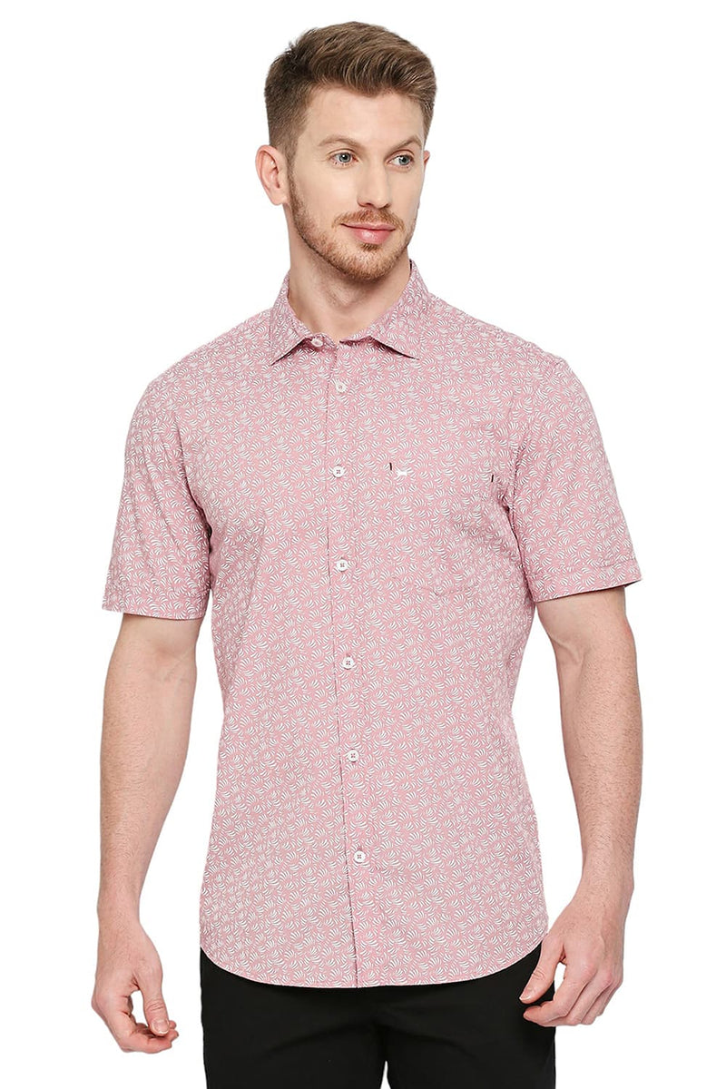 BASICS SLIM FIT COTTON POPLIN PRINTED SHIRT