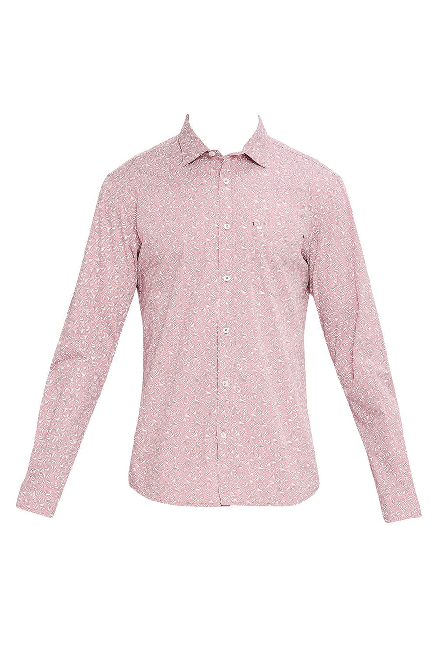 BASICS SLIM FIT SEA PINK COTTON POPLIN PRINTED SHIRT