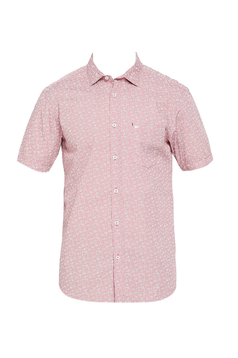 BASICS SLIM FIT COTTON POPLIN PRINTED HALFSLEEVES SHIRT