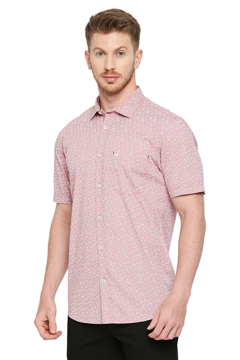 BASICS SLIM FIT COTTON POPLIN PRINTED HALFSLEEVES SHIRT