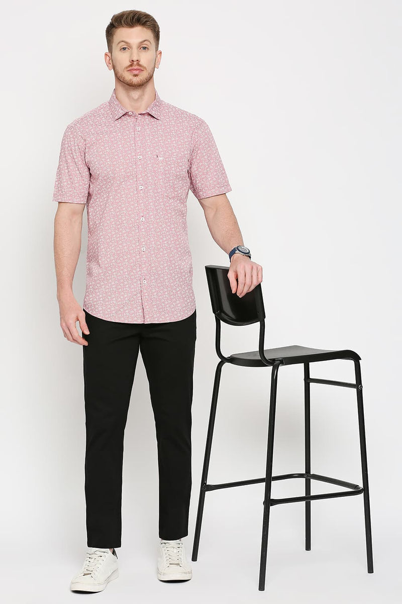 Slim Fit Cotton Poplin Printed Halfsleeves Shirt