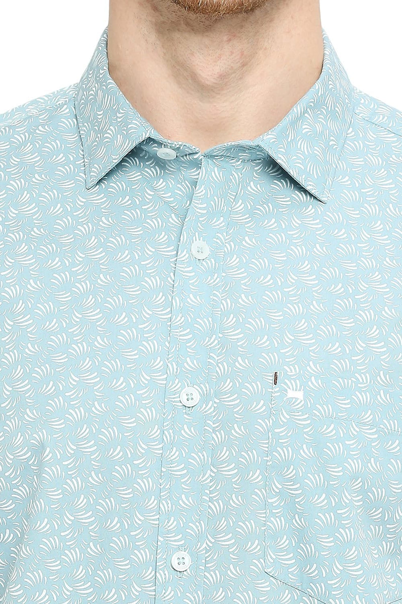 BASICS SLIM FIT COTTON POPLIN PRINTED HALFSLEEVES SHIRT