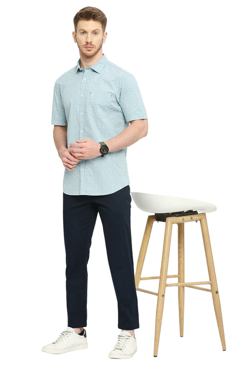 BASICS SLIM FIT COTTON POPLIN PRINTED HALFSLEEVES SHIRT