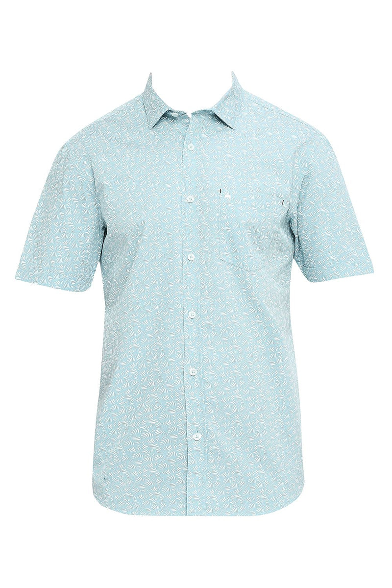 BASICS SLIM FIT COTTON POPLIN PRINTED HALFSLEEVES SHIRT