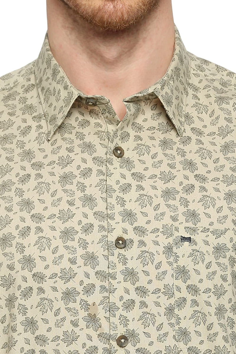 BASICS SLIM FIT COTTON POPLIN PRINTED HALFSLEEVES SHIRT