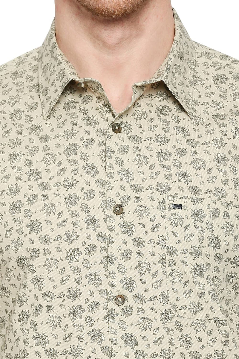 BASICS SLIM FIT COTTON POPLIN PRINTED SHIRT