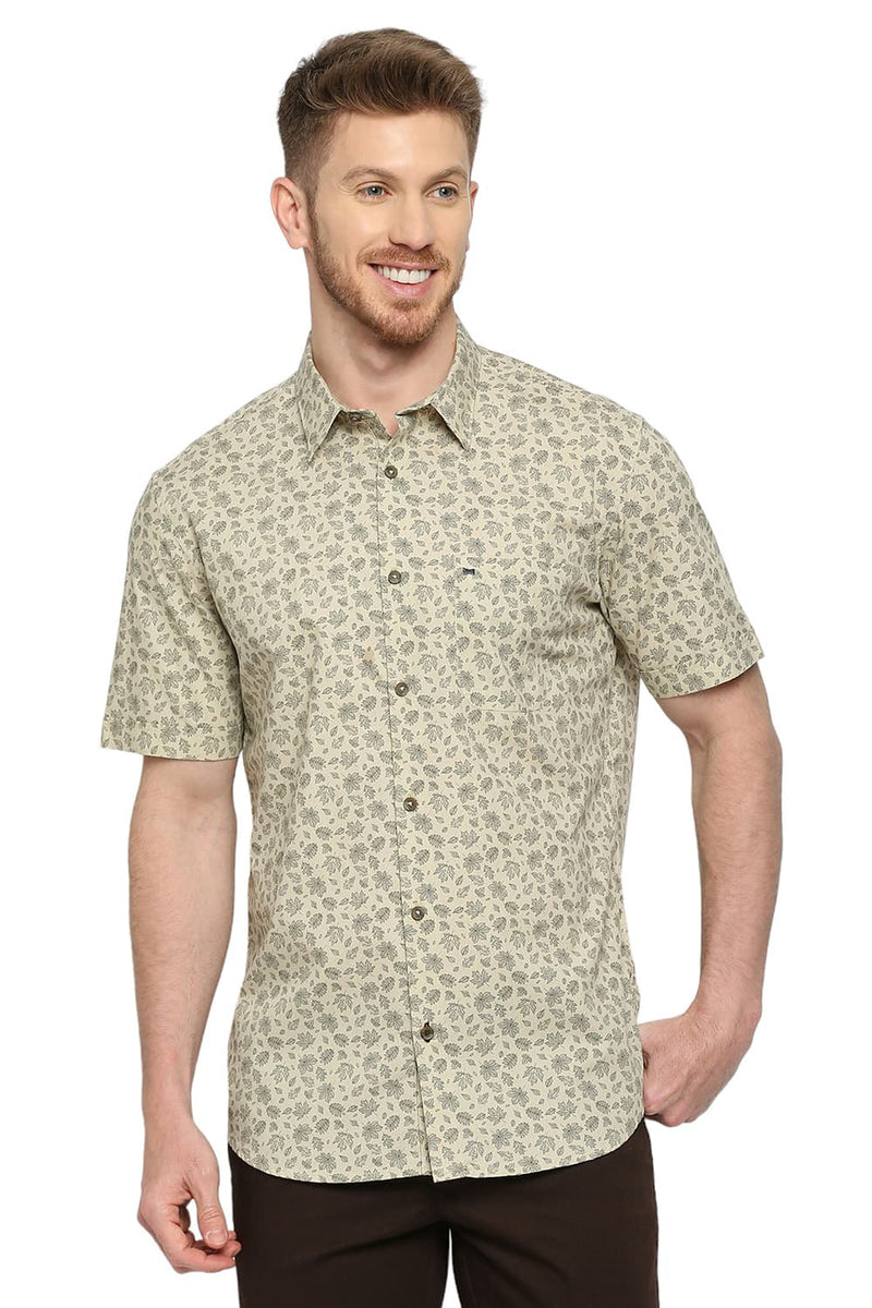 BASICS SLIM FIT COTTON POPLIN PRINTED SHIRT