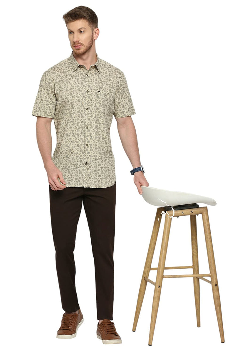 BASICS SLIM FIT COTTON POPLIN PRINTED HALFSLEEVES SHIRT