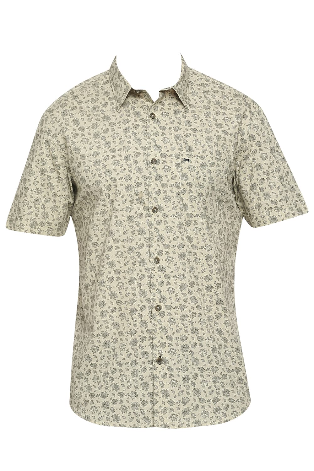 BASICS SLIM FIT COTTON POPLIN PRINTED HALFSLEEVES SHIRT