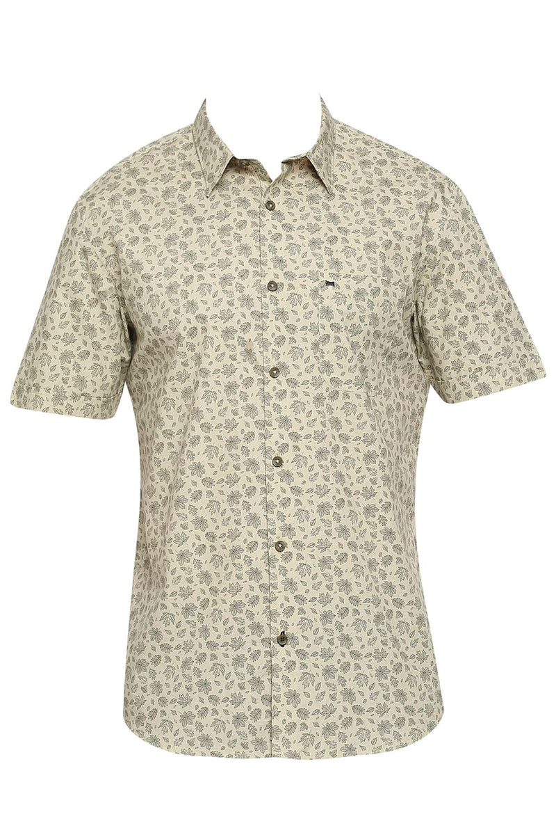 BASICS SLIM FIT COTTON POPLIN PRINTED HALFSLEEVES SHIRT