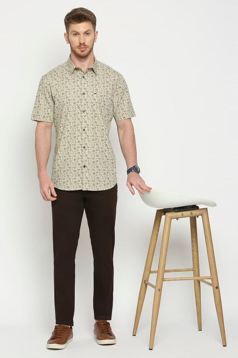 Slim Fit Cotton Poplin Printed Halfsleeves Shirt