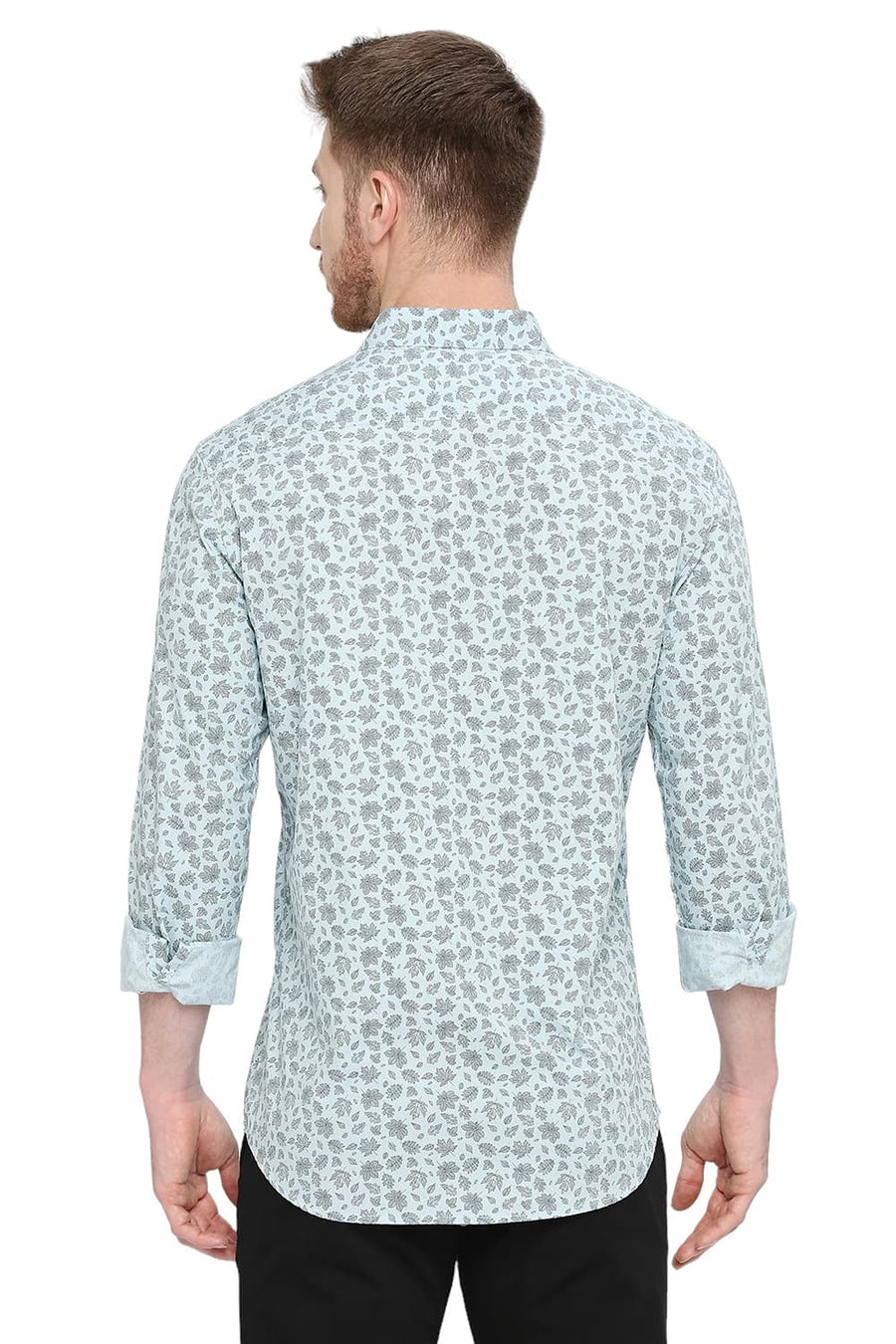 BASICS SLIM FIT STERLING BLUE COTTON POPLIN PRINTED SHIRT