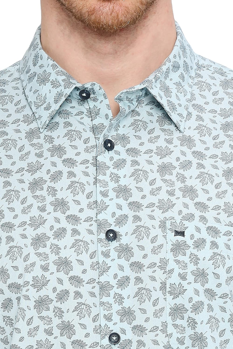 BASICS SLIM FIT STERLING BLUE COTTON POPLIN PRINTED SHIRT