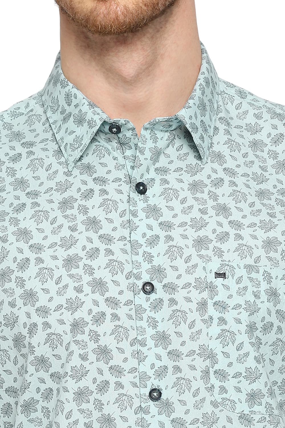 BASICS SLIM FIT COTTON POPLIN PRINTED HALFSLEEVES SHIRT