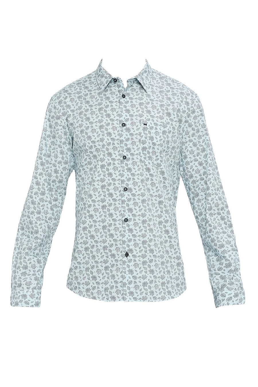 BASICS SLIM FIT STERLING BLUE COTTON POPLIN PRINTED SHIRT