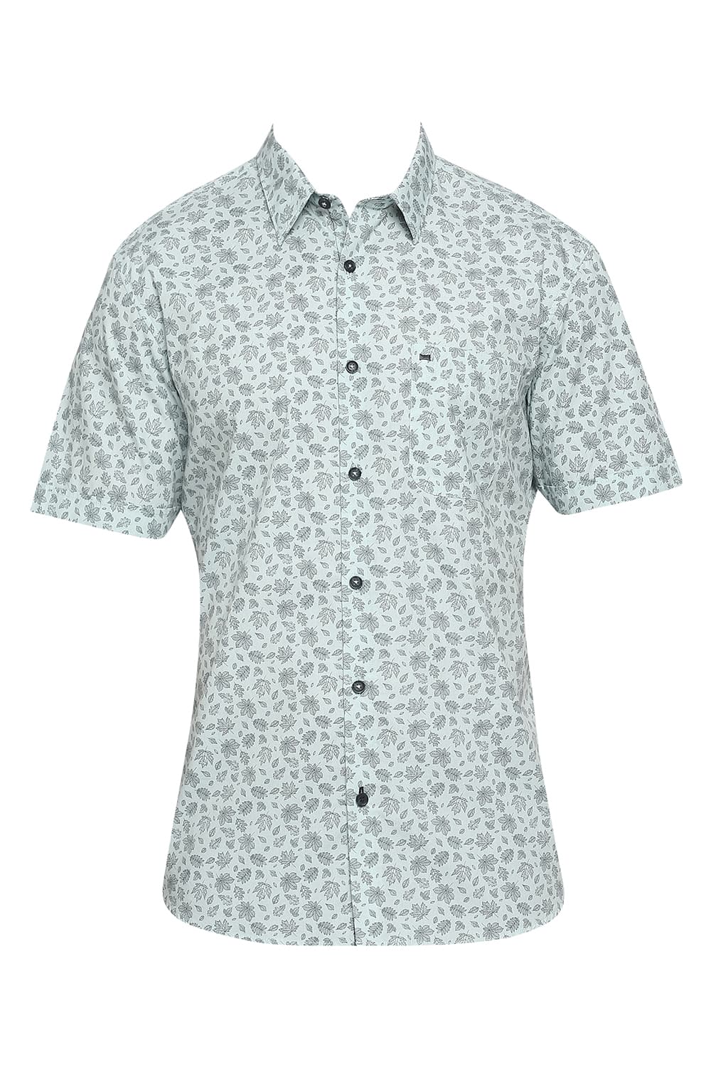 BASICS SLIM FIT COTTON POPLIN PRINTED HALFSLEEVES SHIRT