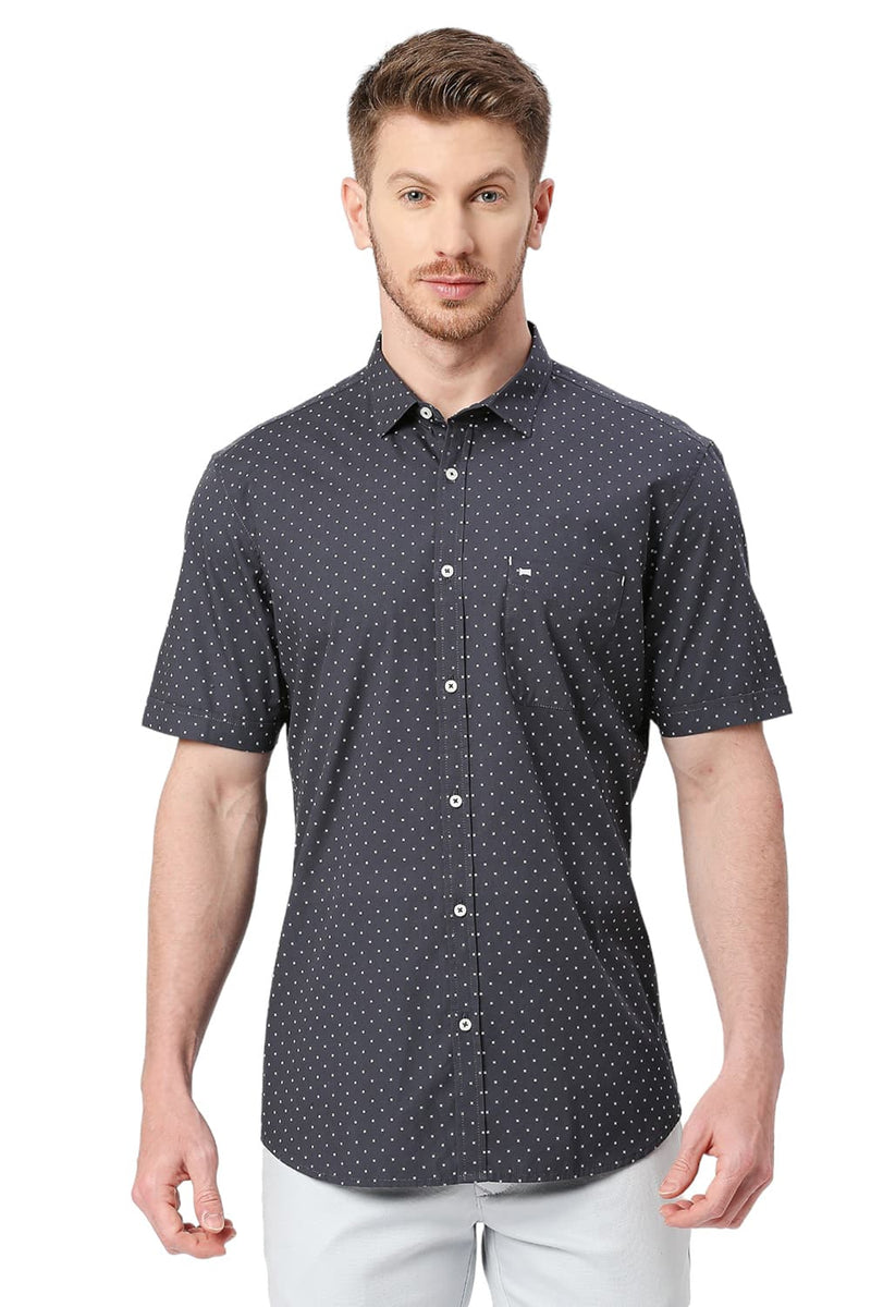 BASICS SLIM FIT COTTON POPLIN PRINTED SHIRT