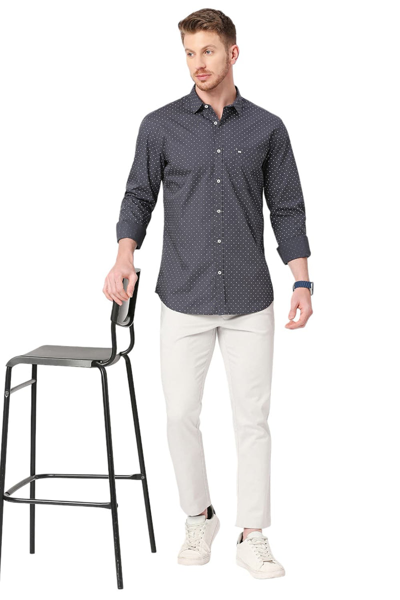 BASICS SLIM FIT COTTON POPLIN PRINTED SHIRT