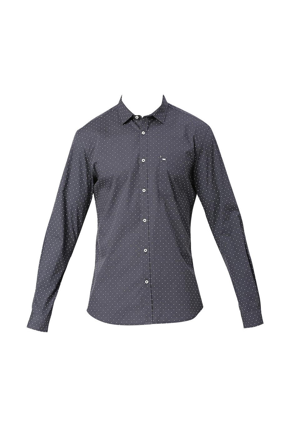 BASICS SLIM FIT TAPESTRY GREY COTTON POPLIN PRINTED SHIRT